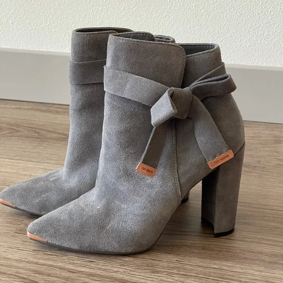 Ted Baker London Shoes Ted Baker Grey Suede Bow Ankle Boot